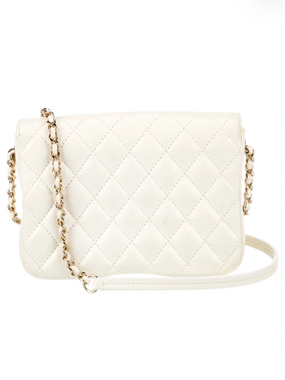CHANEL Cream Quilted Leather Crossbody Bag with Gold Chain